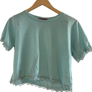 Hot Kiss Aqua Lace Trim Crop Top Size M